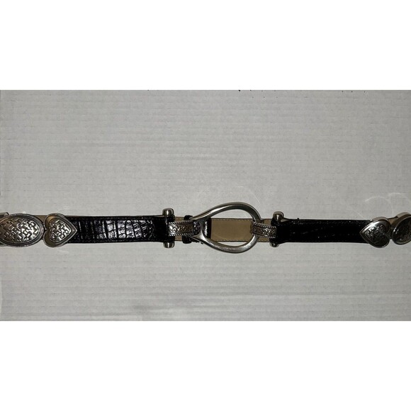 Coldwater Creek Leather Embossed Snake Print Silver Hearts Hipslung Belt 27"-34" - Picture 10 of 12